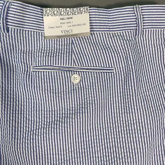 Vinci Blue Pinstripe Seersucker Suit Pants Style MSS-1 Size EU 56L/50W US 46-48W - Picture 2 of 12